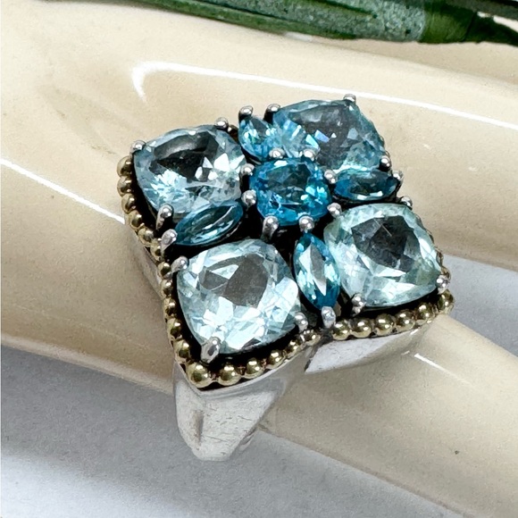 LAGOS Caviar .925/18K Gold Blue Topaz Statement Ring - Picture 2 of 11